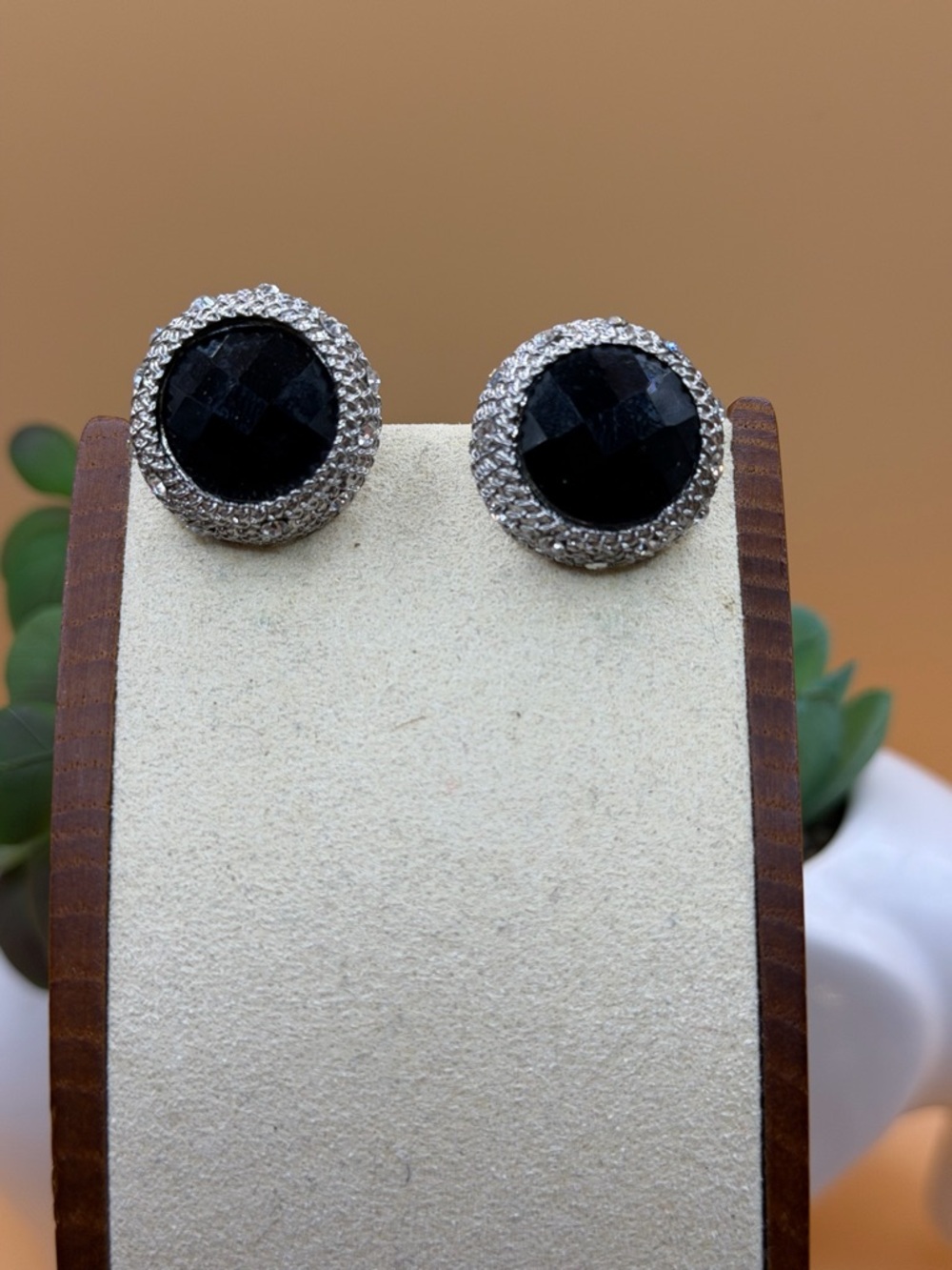 Black Crystal Halo clip on Earrings - Women Jewelry